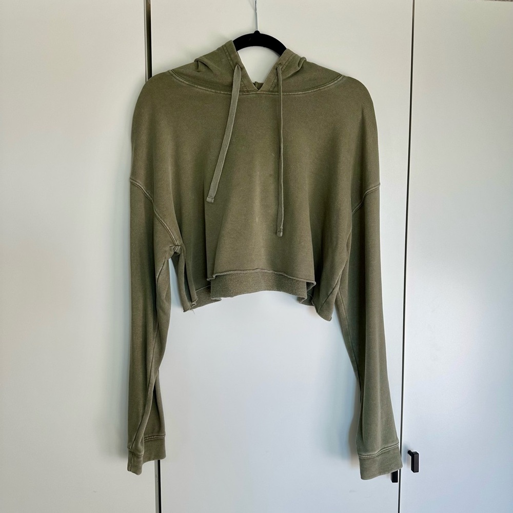 Olive Green Cropped Hoodie for Women